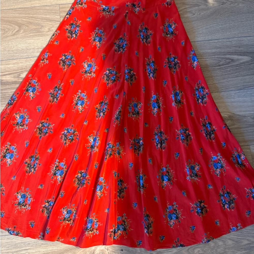 Ganni Red Floral A-Line Skirt, EU size 36/ US size 4 (orig. $475)